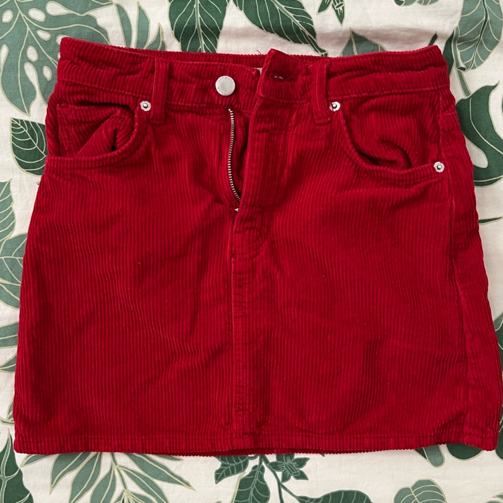 topshop red corduroy mini skirt xs